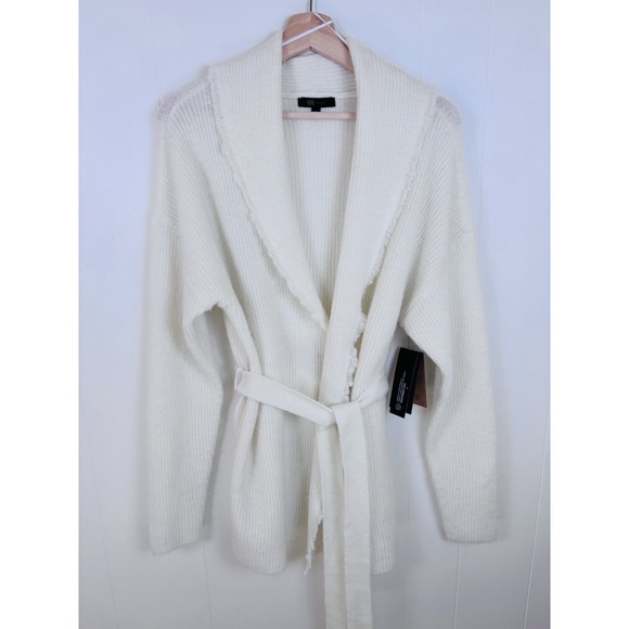 Frye Salt Breeze Cardigan Large Cream‎ Soft Knit Fringed Tie Waist NEW $118 - Picture 1 of 8